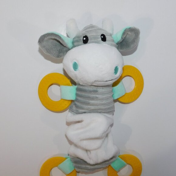 Gray White Plush stretchy  Cow Yellow Ring Teethers Baby Infant Lovey Toy - Picture 2 of 4